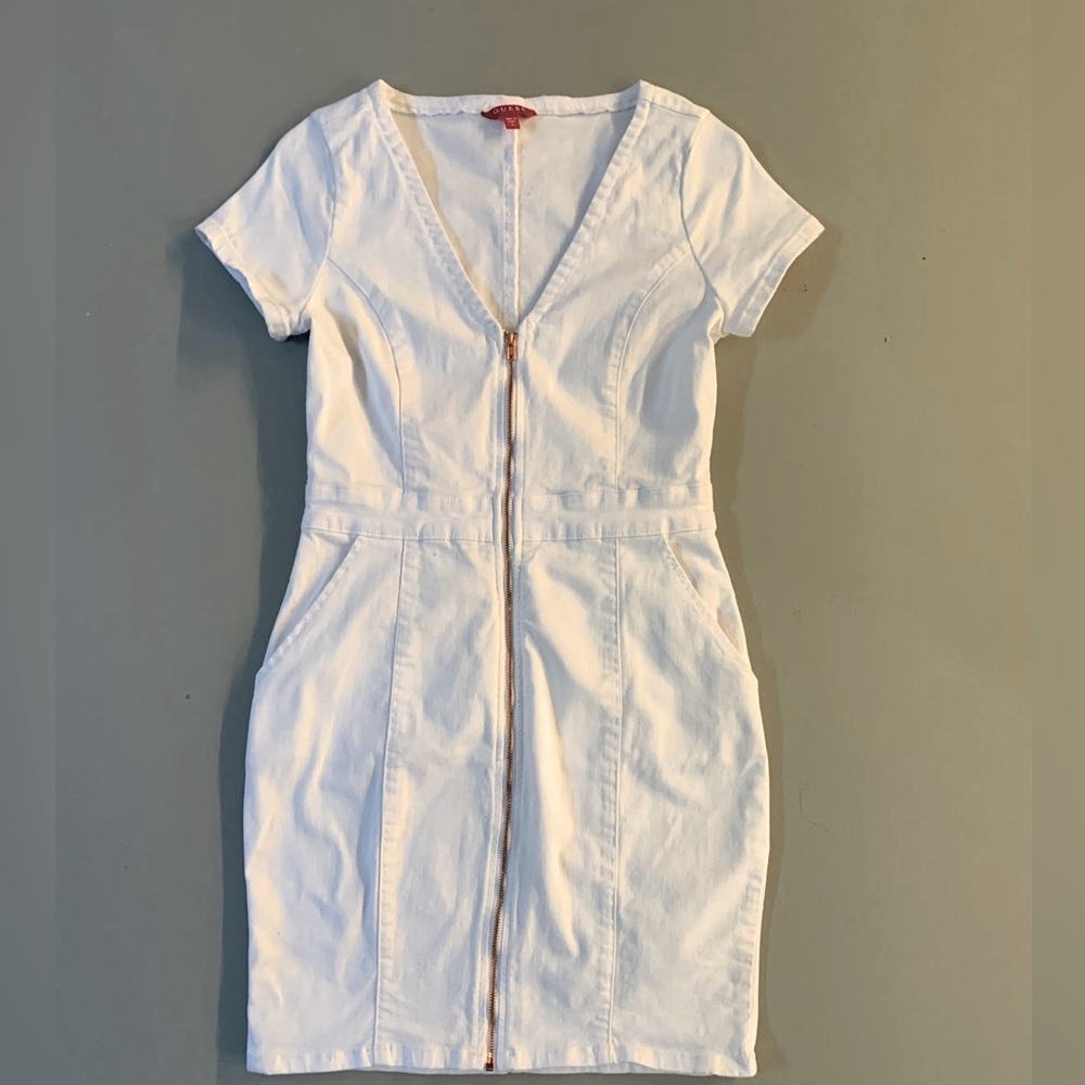 Guess - white denim dress - small with rose gold zipper
